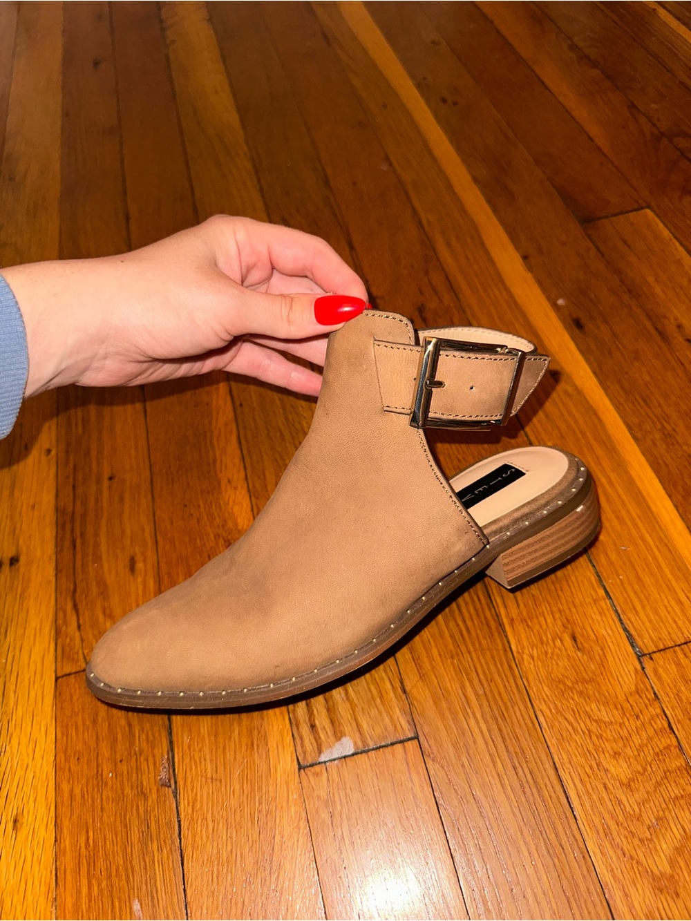 Steve Madden Tan Suede Slingback Ankle Bootie with Buckle